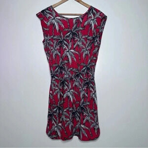 Chevignon Red Tropical Palm Tree Cap Sleeve Mini Dress Size 8